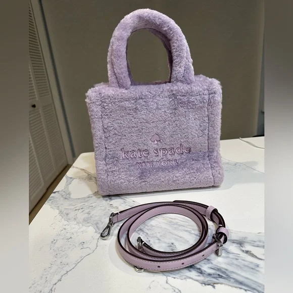 Kate Spade Ellie Faux Fur Shearling Small Tote, Violet Mist NWT